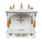 Handcrafted Wooden Temple/Mandir For Home, White, 22x11x28 Inch