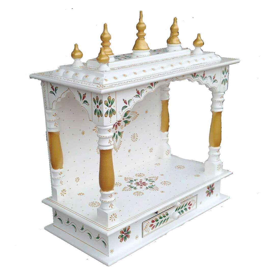 Handcrafted Wooden Temple/Mandir For Home, White, 22x11x28 Inch