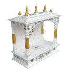 Handcrafted Wooden Temple/Mandir For Home, White, 22x11x28 Inch