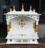 Handcrafted Wooden Temple/Mandir For Home, White, 22x11x28 Inch