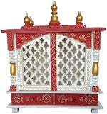 Wooden Temple With Door, White & Red, 18x9x21 Inch