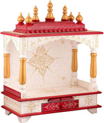 Wooden Pooja Ghar For Home, White & Red, 22x11x28 Inch