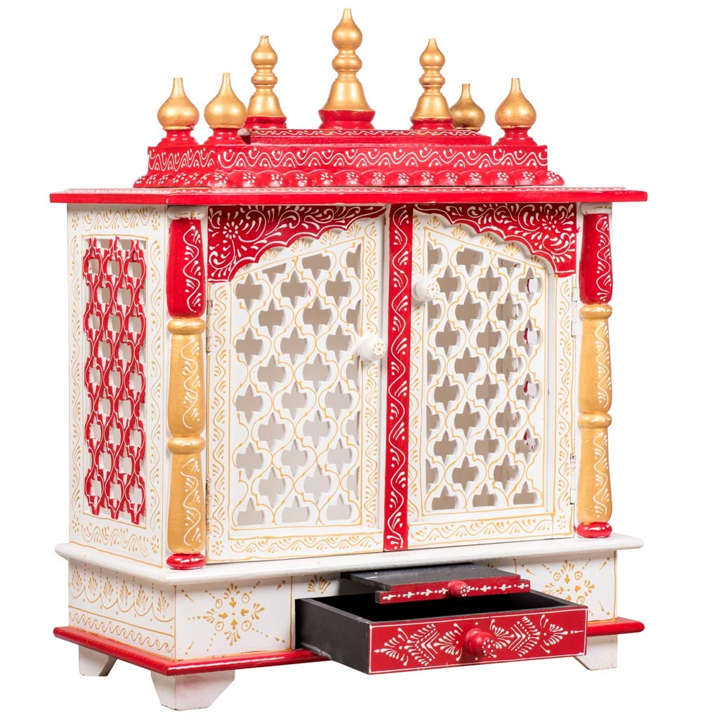 Wooden Temple With Door, Multicolor, 22x11x28 Inch