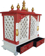Wooden Temple With Door, White & Red, 18x9x21 Inch