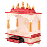 Wooden Pooja Ghar For Home, White & Red, 22x11x28 Inch