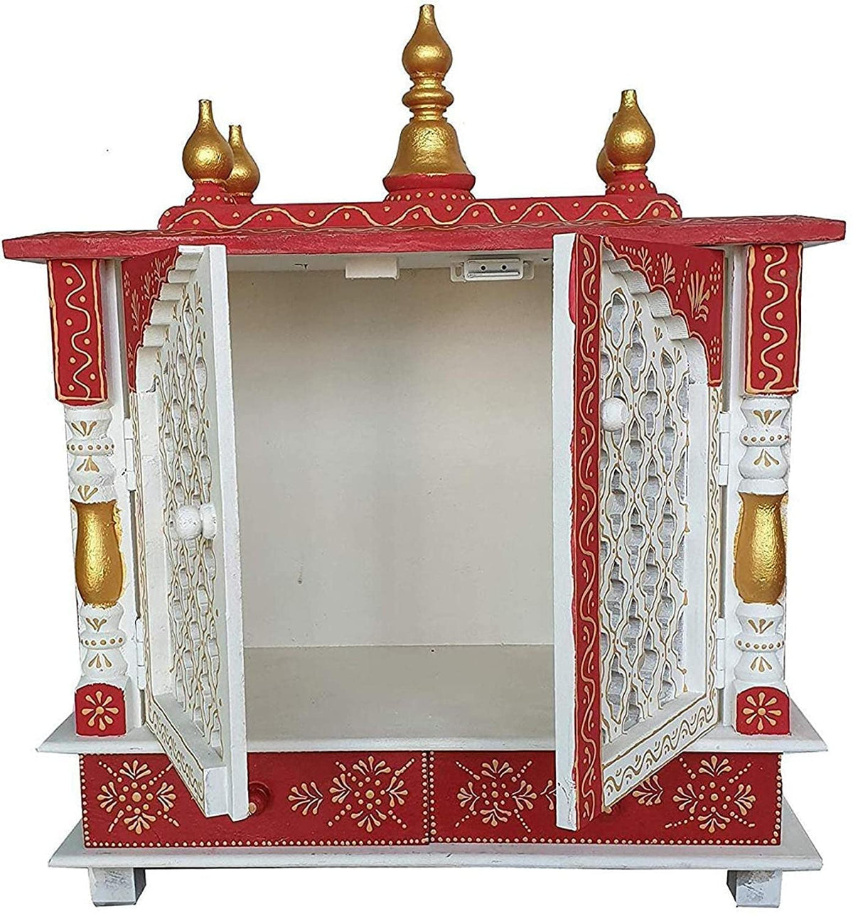 Wooden Temple With Door, White & Red, 18x9x21 Inch