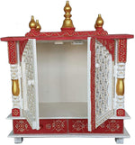 Wooden Temple With Door, White & Red, 18x9x21 Inch