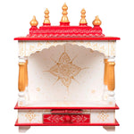 Wooden Pooja Ghar For Home, White & Red, 22x11x28 Inch