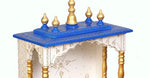 Wooden Temple/Pooja Ghar, White & Blue, 18x9x21 Inch