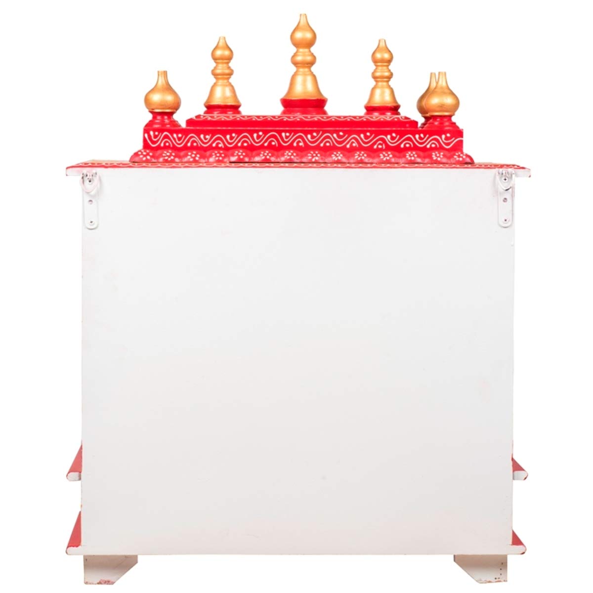Wooden Pooja Ghar For Home, White & Red, 22x11x28 Inch