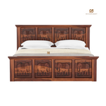 Hand Carved Elephant Design Sheesham Wood Bed