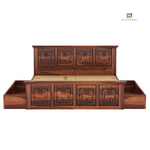Hand-Carved Elephant Design Sheesham Wood Bed