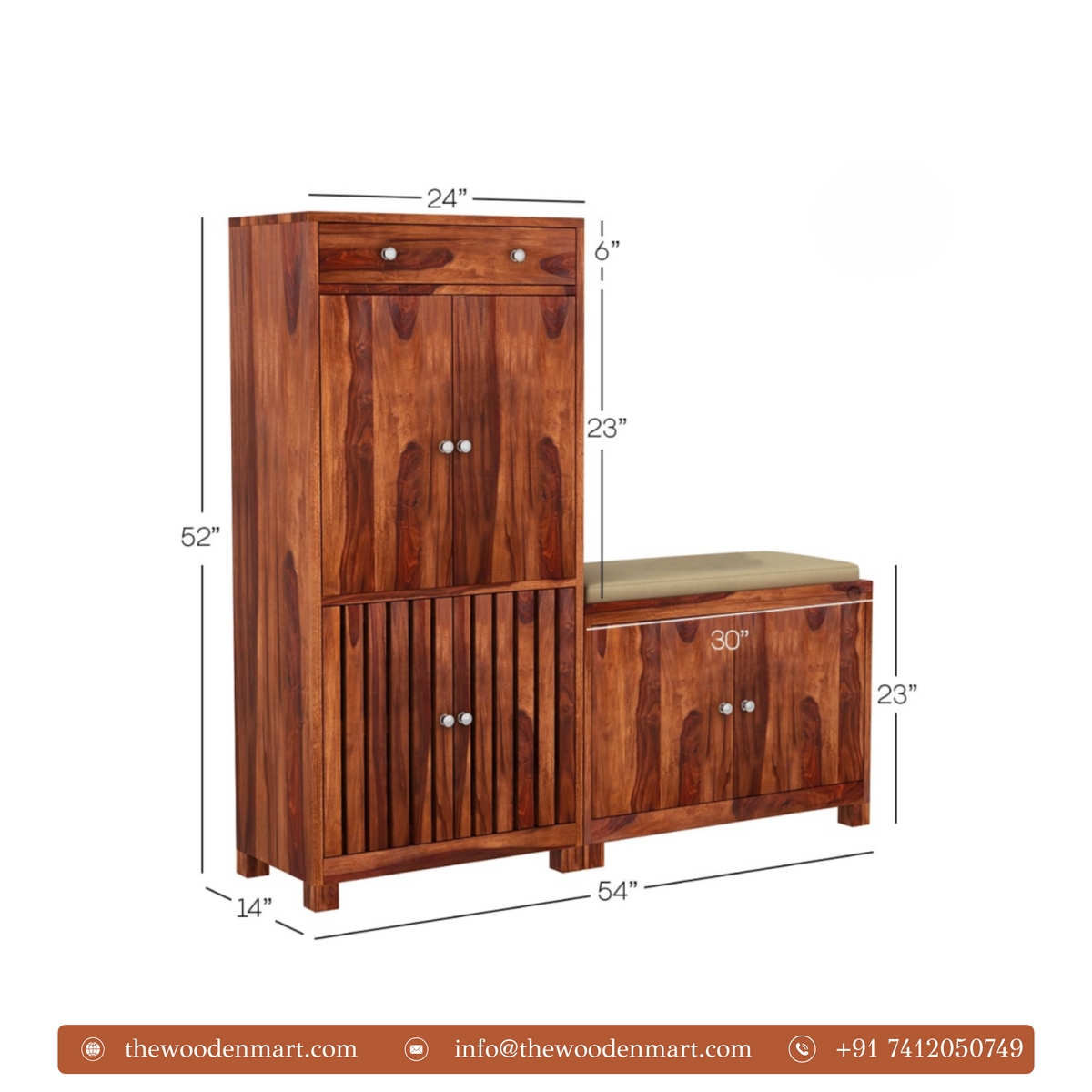 Premium Sheesham Wood Shoe Rack with Seat 