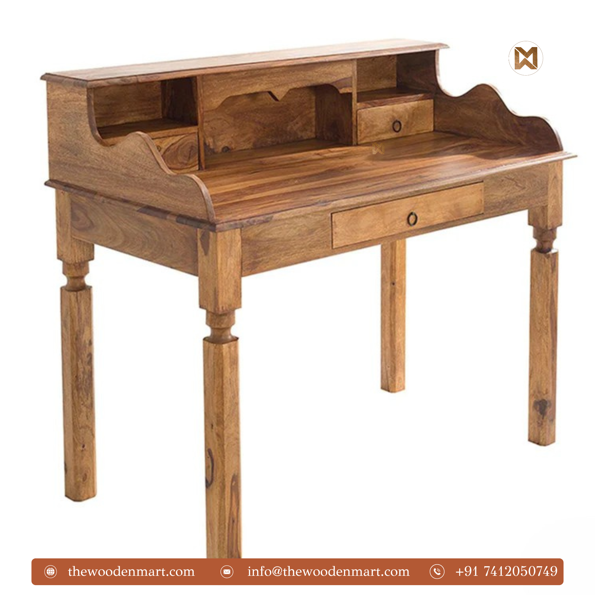 Vintage Charm Sheesham Wood Study Table – Classic Design with Storage ...