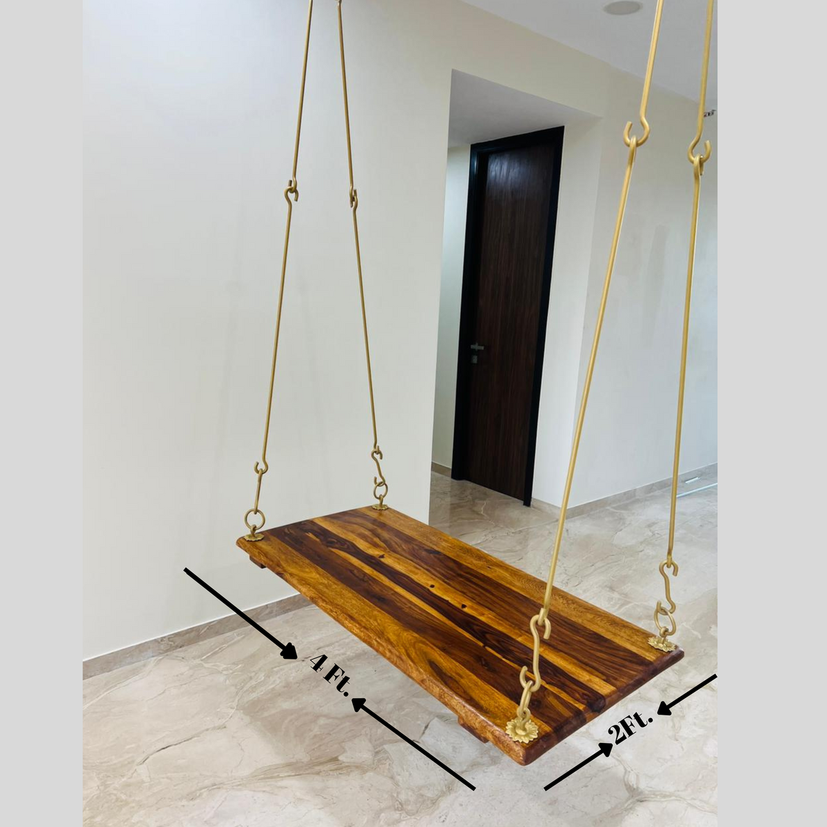 Wooden Plank Swing With Brass Coated Chain - TimberZen