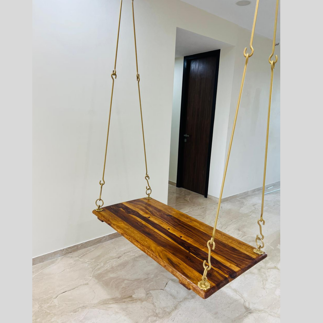 Wooden Plank Swing With Brass Coated Chain - TimberZen