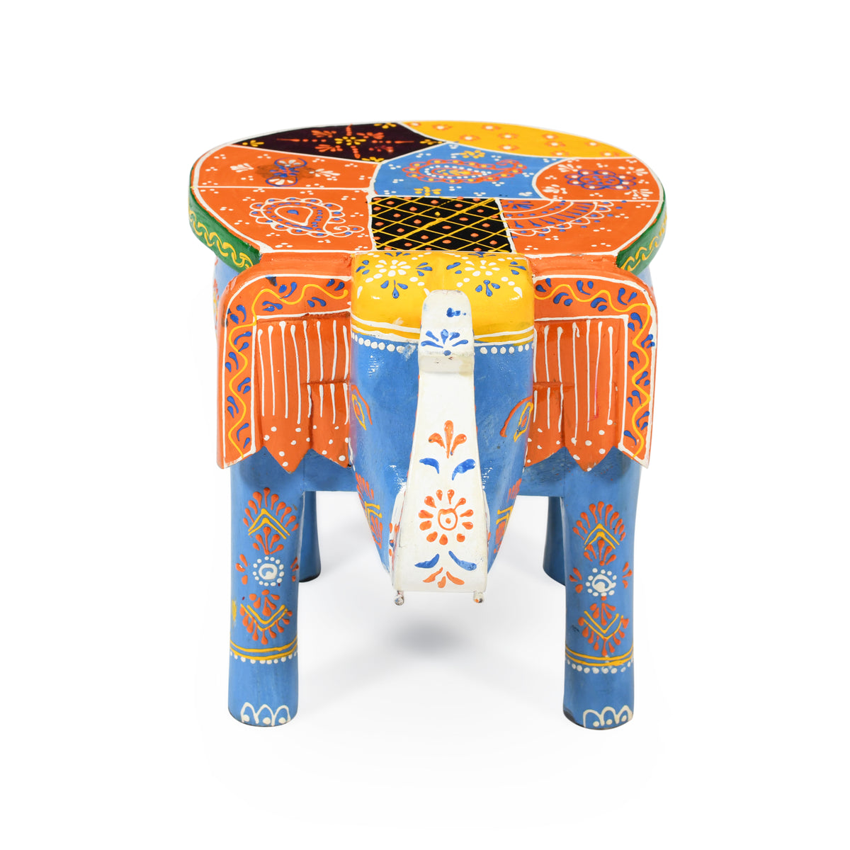 handpainted elephant stool blue