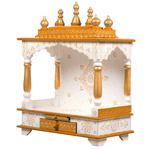 Wooden Home Temple/Mandir, White & Gold, 22x11x28 Inch