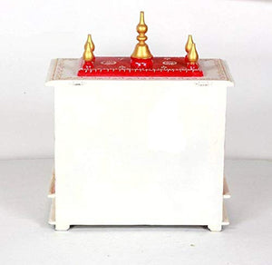 Wooden Temple/Pooja Ghar, White & Red, 20x11x24 Inch