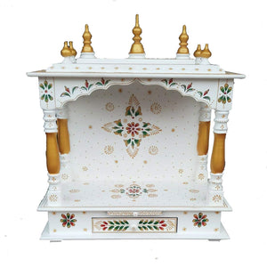 Handcrafted Wooden Temple/Mandir For Home, White, 22x11x28 Inch