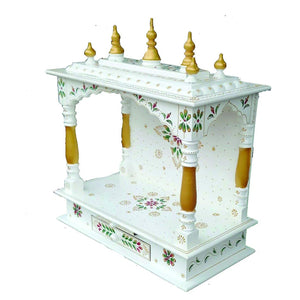 Handcrafted Wooden Temple/Mandir For Home, White, 22x11x28 Inch