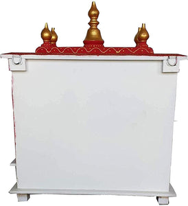 Wooden Temple With Door, White & Red, 18x9x21 Inch