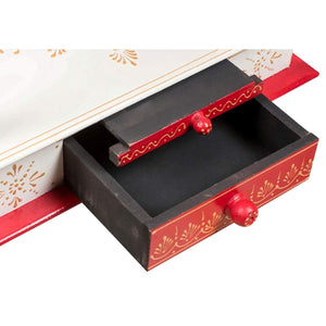 Wooden Pooja Ghar For Home, White & Red, 22x11x28 Inch